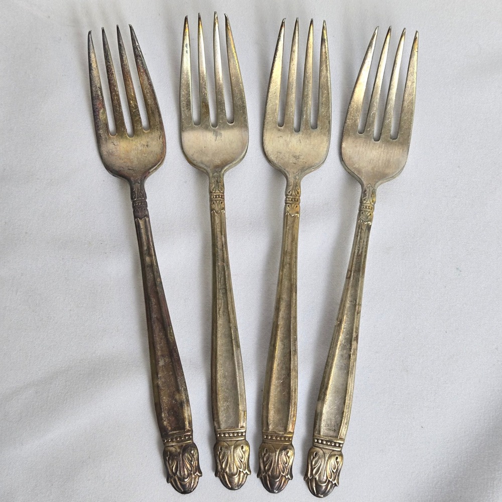 Holmes & Edwards Silverplate Forks, Danish‎ Princess Pattern, 7", Set of 4 Vtg